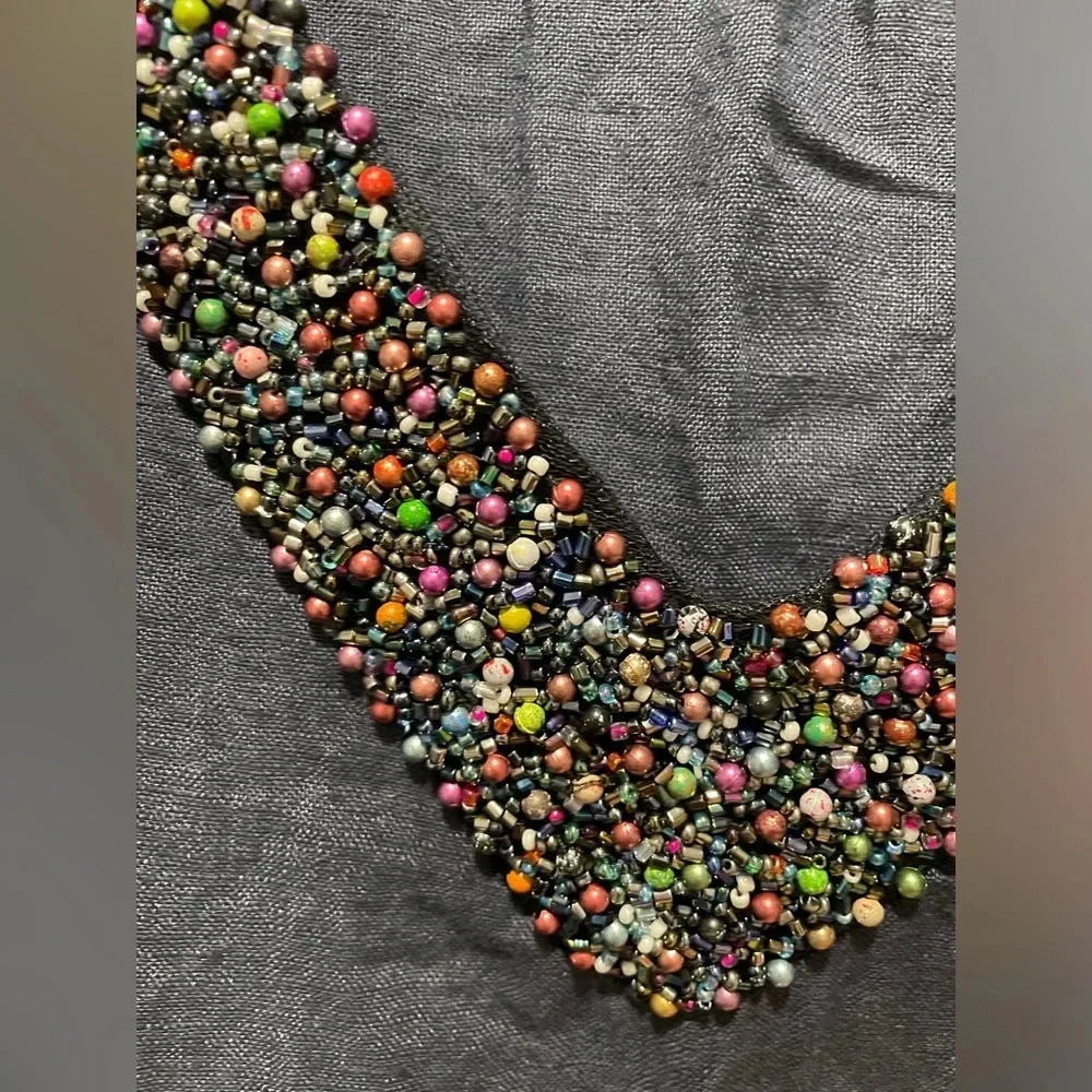 NWT Lina Tomei 100% linen dress with beaded neckline, size small - Picture 3 of 13